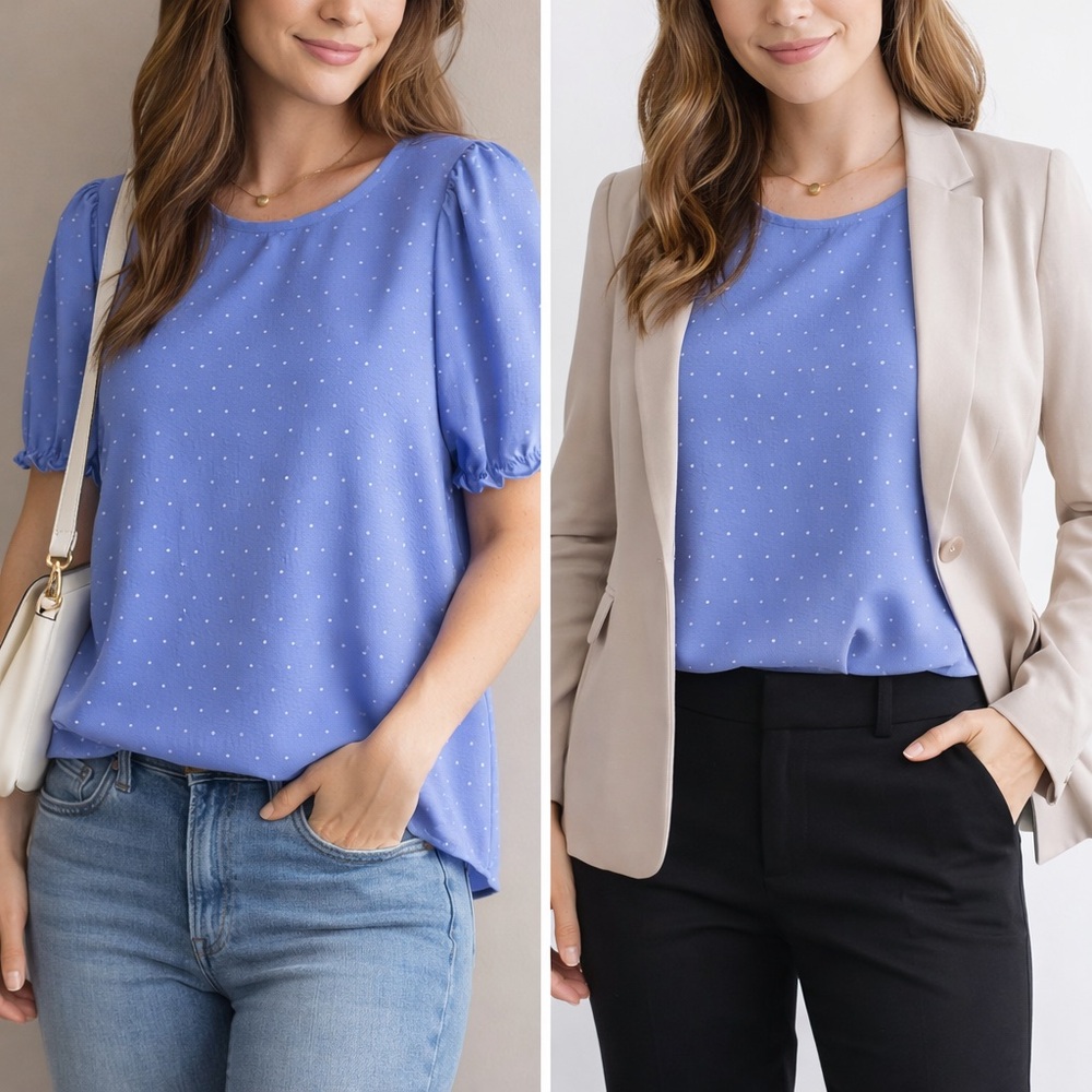Blue Women's Swiss Dot Blouse
